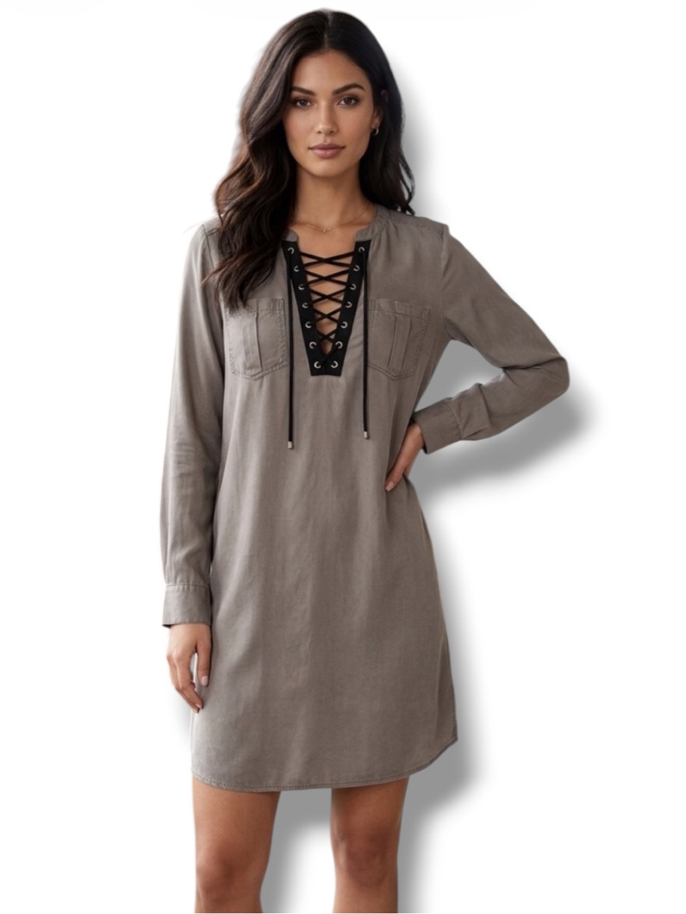 Express Dress Mini Shirtdress Tunic Lace-Up Deep V Eco Friendly Goth Size S 🍭